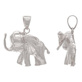 14k White Gold Satin Finish Lucky 3D Charm Elephant Pendant 4.3 grams - White