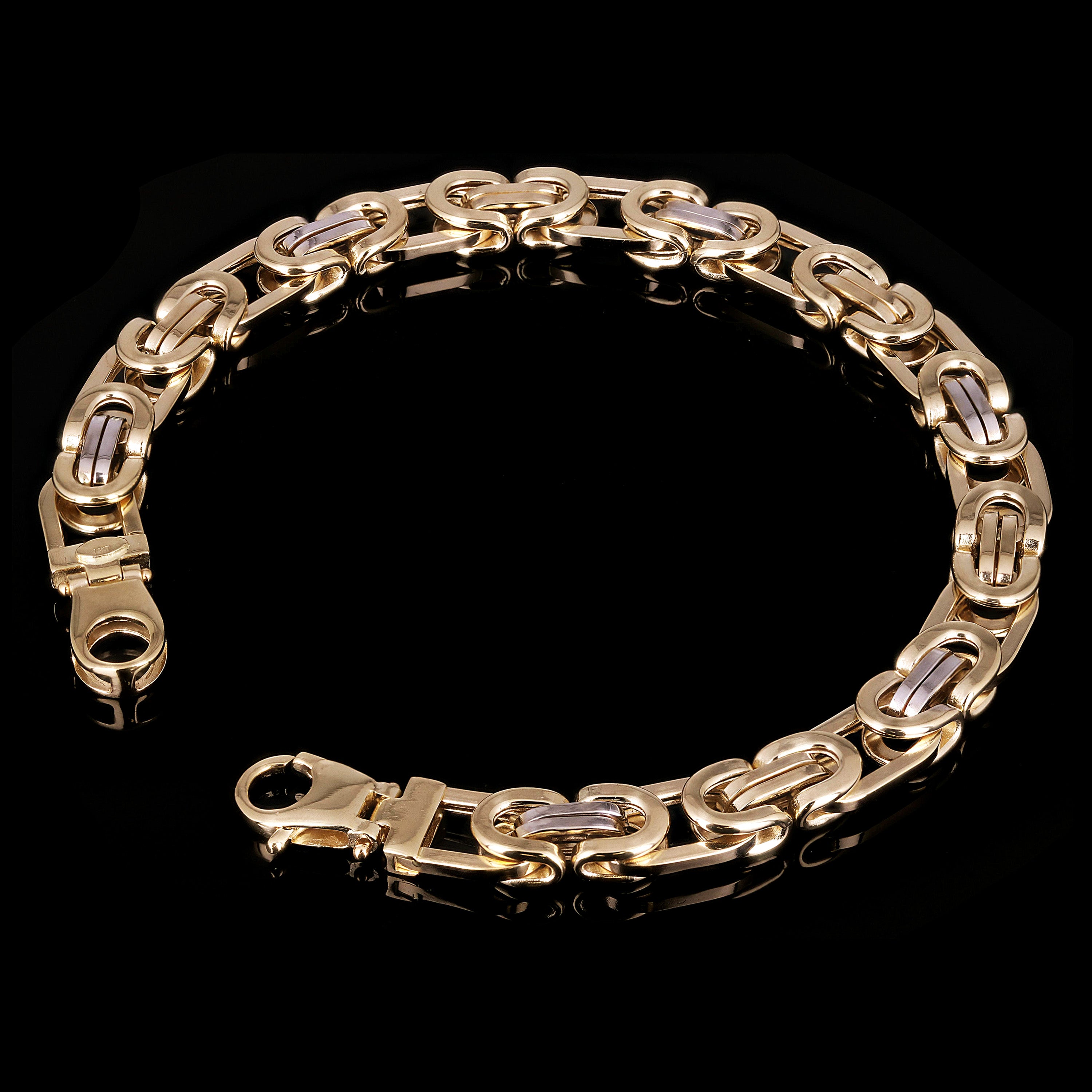 Italian 14k Two Tone Gold Hollow Byzantine Link Bracelet 9" 8.2mm 13.3 grams - 8.2mm 9"