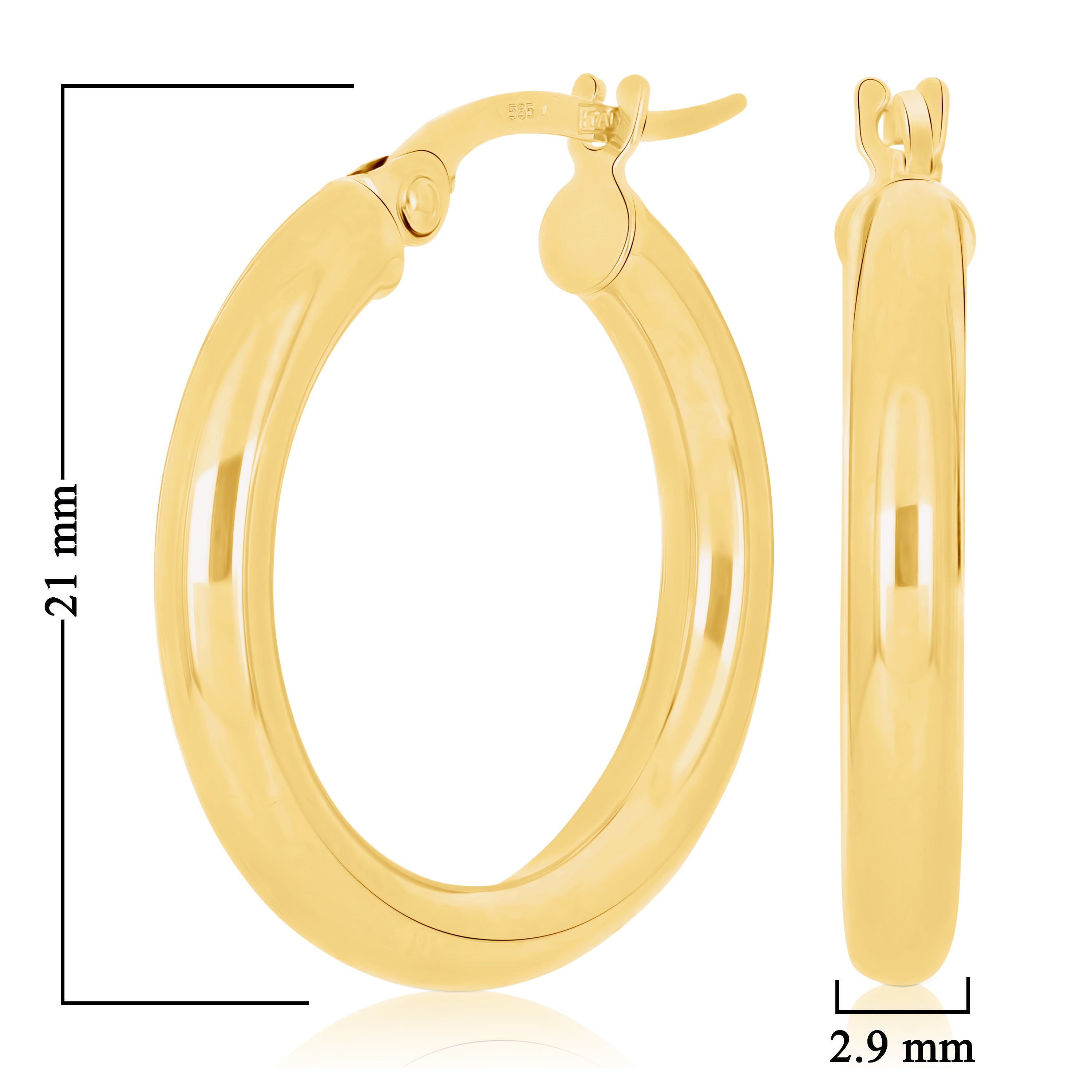 Italian 14k Yellow Gold High Polish 3mm 0.75" Diameter Round Hoop Earrings 1.6g