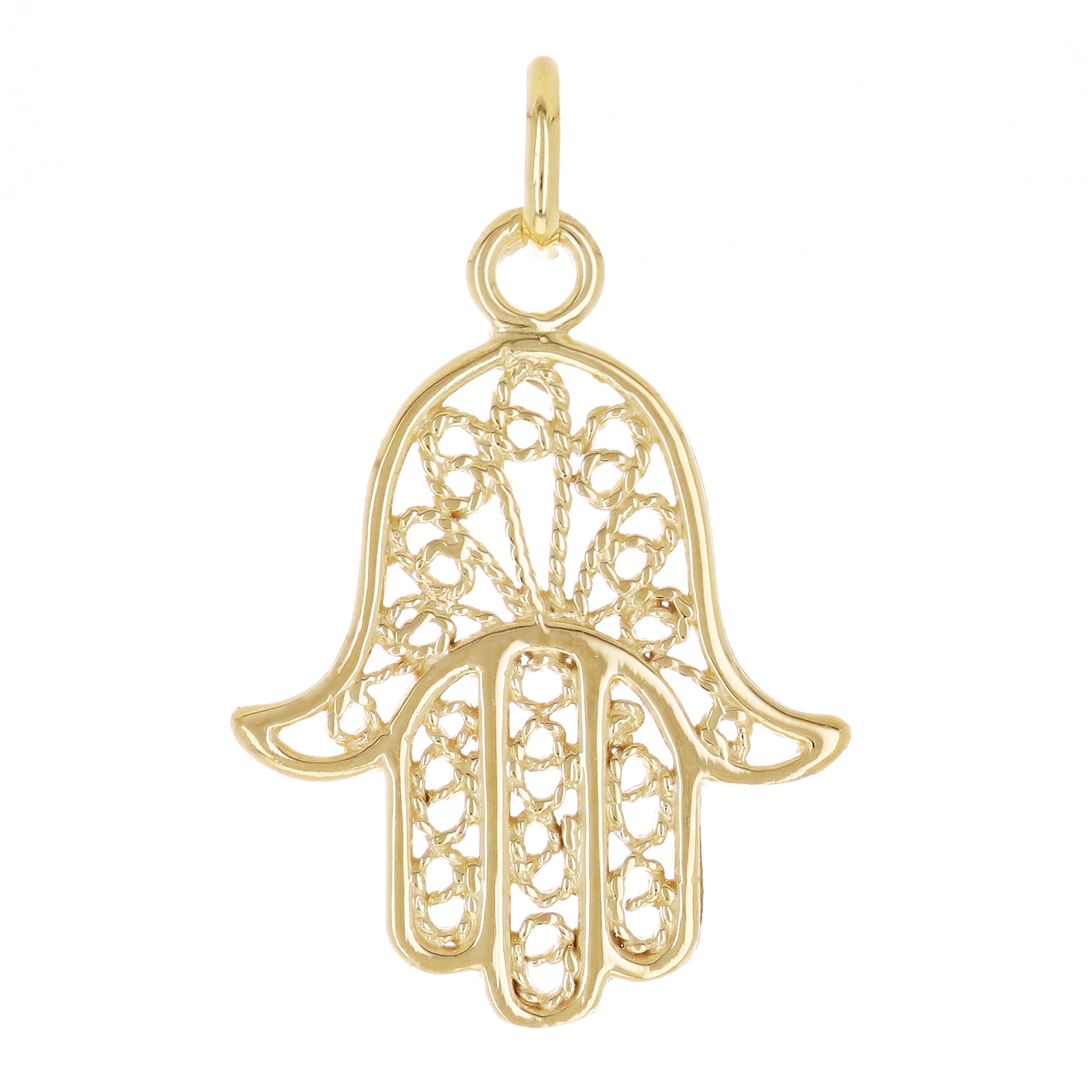 Italian 14k Yellow Gold Hamsa Hand of Fatima Charm Pendant 1.2" 1.8 grams