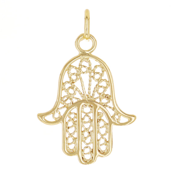 Italian 14k Yellow Gold Hamsa Hand of Fatima Charm Pendant 1.2