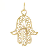 Italian 14k Yellow Gold Hamsa Hand of Fatima Charm Pendant 1.2" 1.8 grams