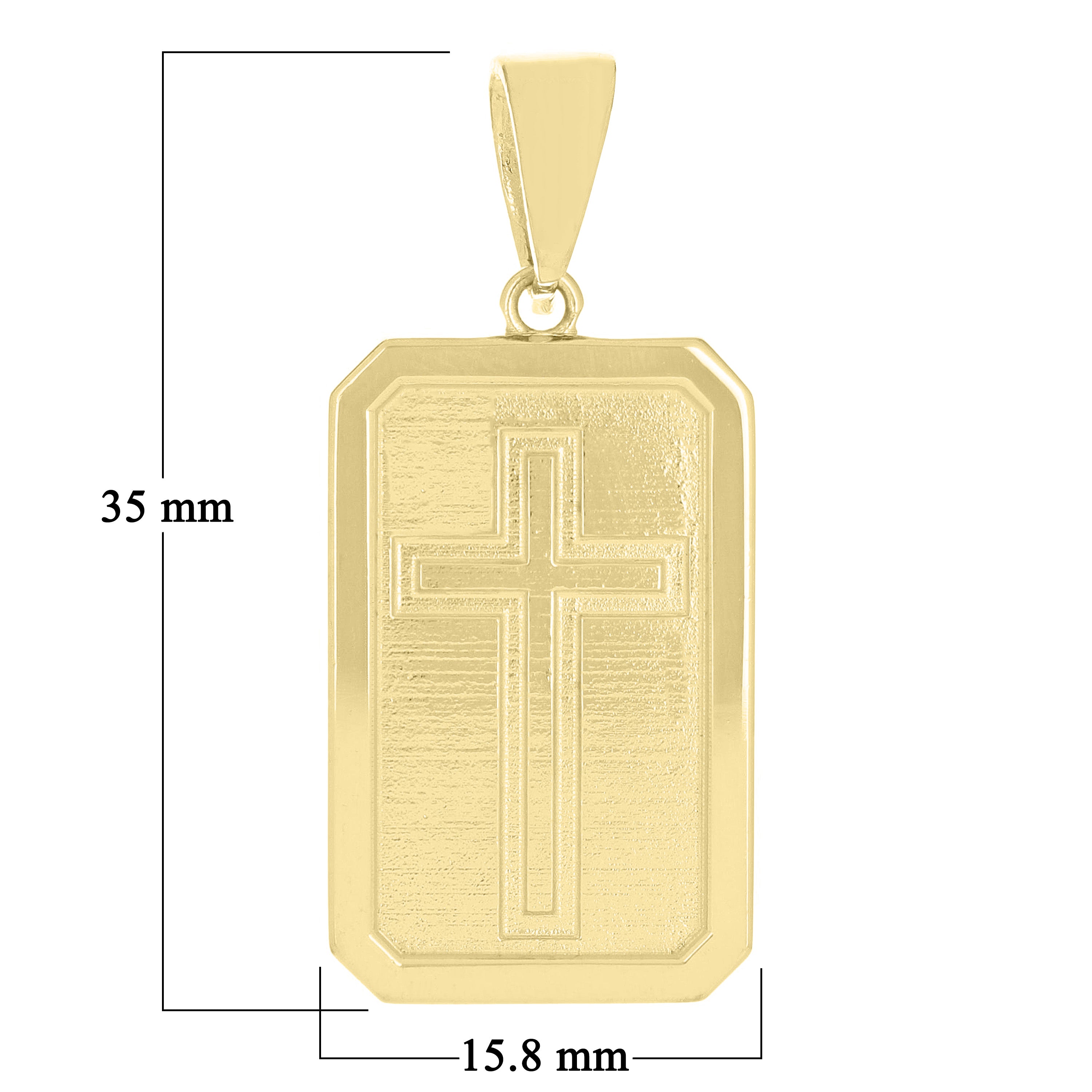 14k Yellow Gold Rectangle Plate Cross Medal Charm Pendant 1.4" 5.5 grams
