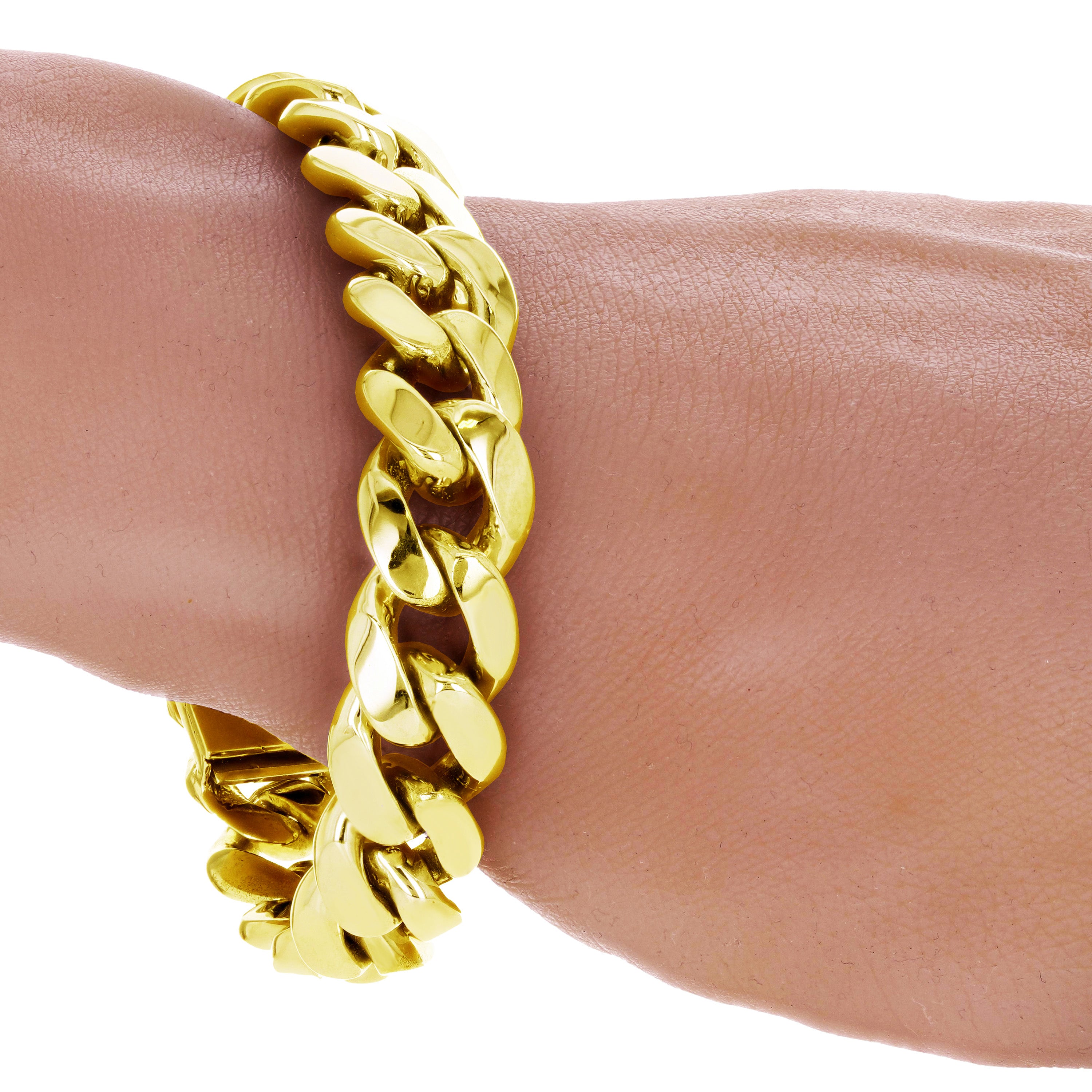 Men's 14k Yellow Gold Solid Miami Cuban Link Chain Bracelet 7.5" 13mm 79 grams