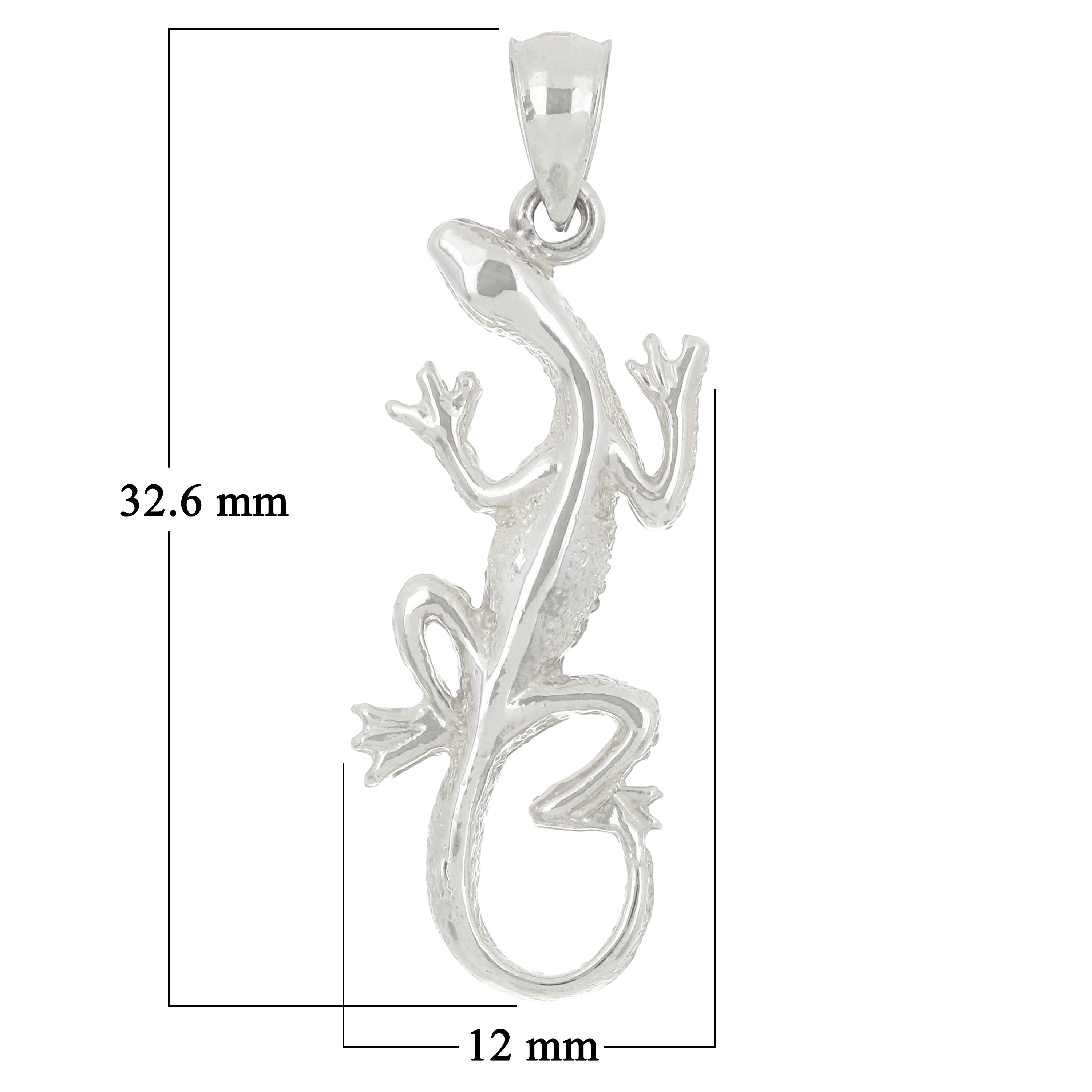 14k White Gold Solid Polished Gecko Lizard Reptile Charm Pendant 1.3" 1.6 grams - White
