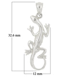 14k White Gold Solid Polished Gecko Lizard Reptile Charm Pendant 1.3" 1.6 grams - White