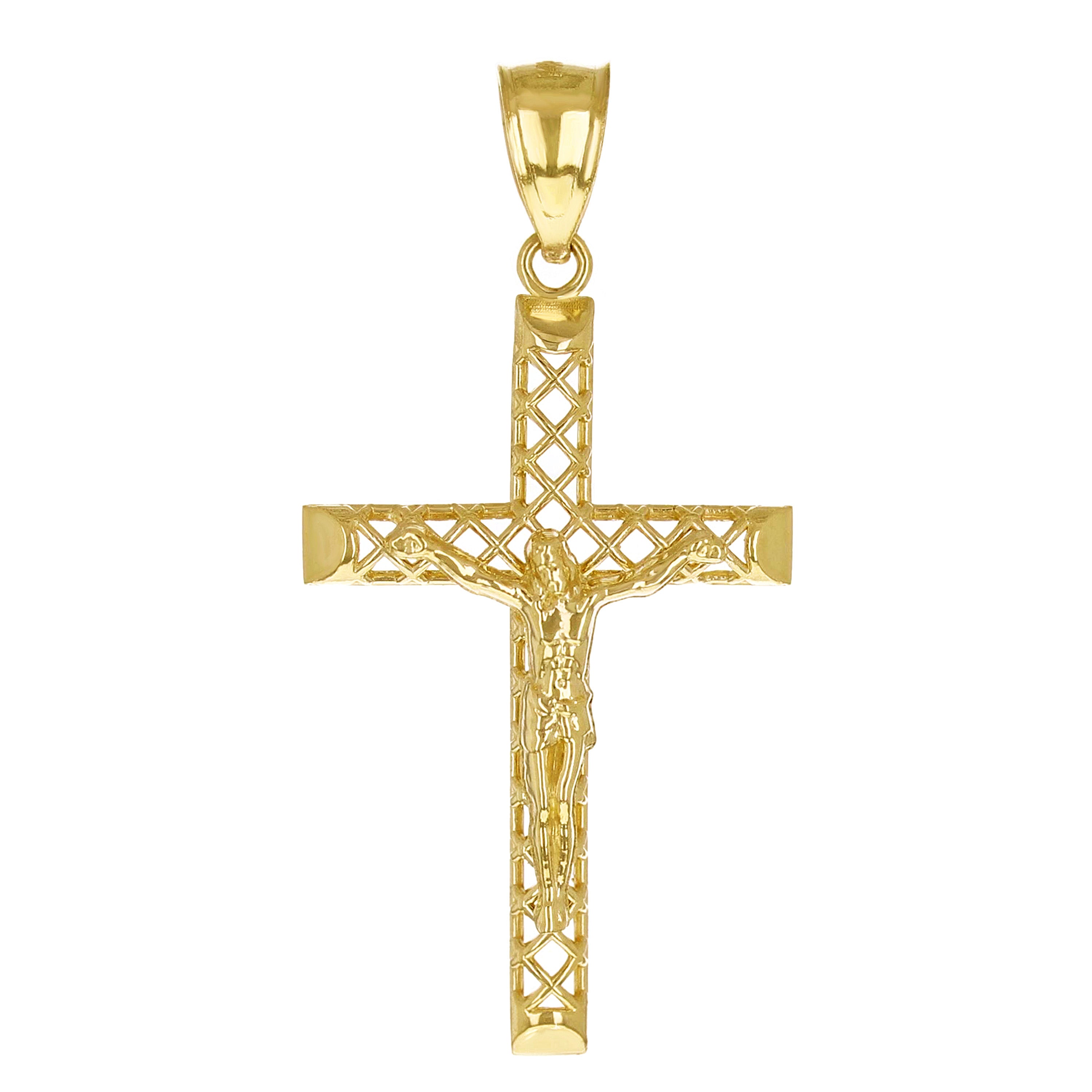 14k Yellow Gold 3D Jesus Christ Crucifix Woven Cross Pendant 1.5" 1.7 grams