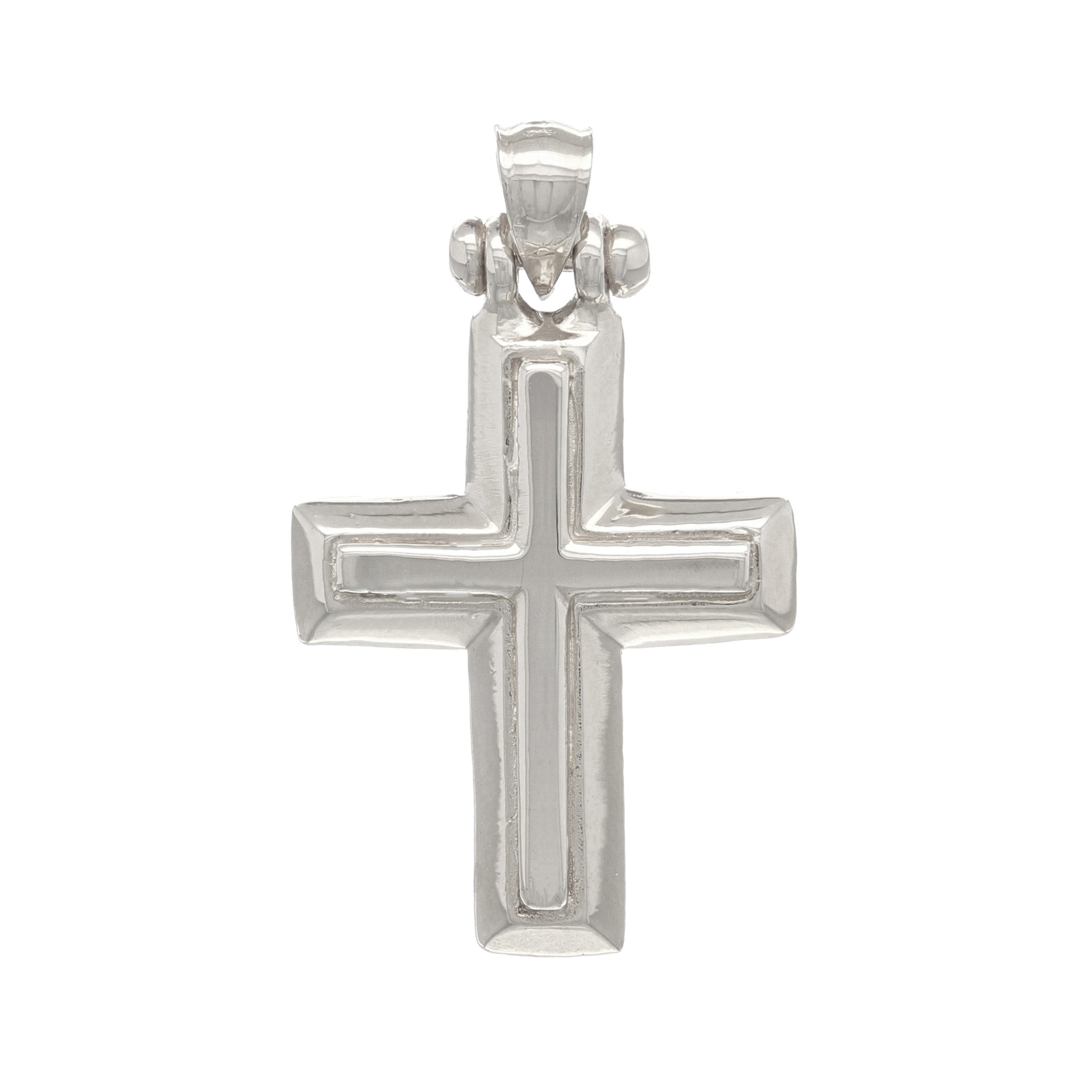 14k White Gold 3D Cross Religious Charm Pendant 1" 2.9 grams - White