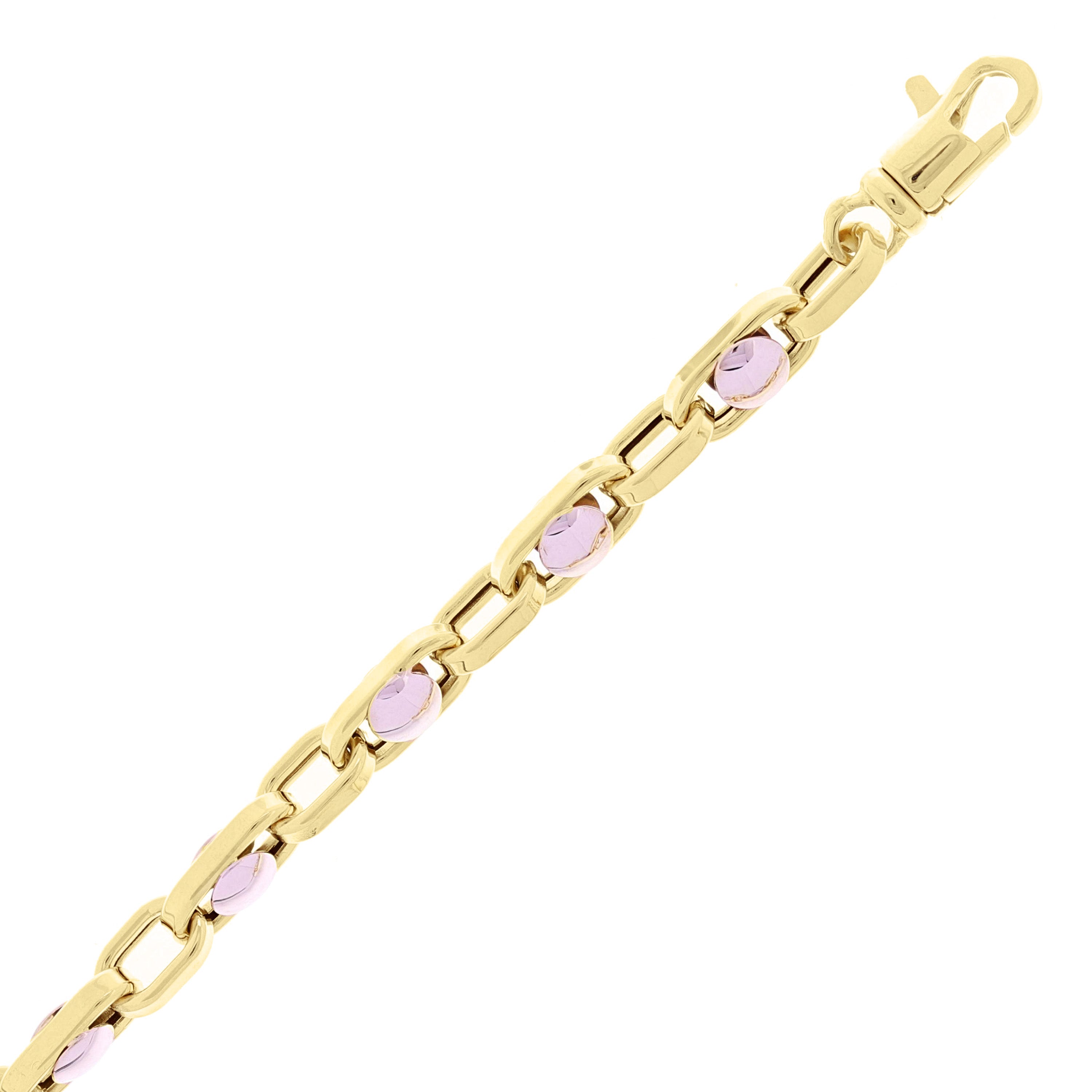 Italian 14k Yellow & White Gold Ovall Round Beads Links Bracelet 8.5" 5.5mm 8.4g