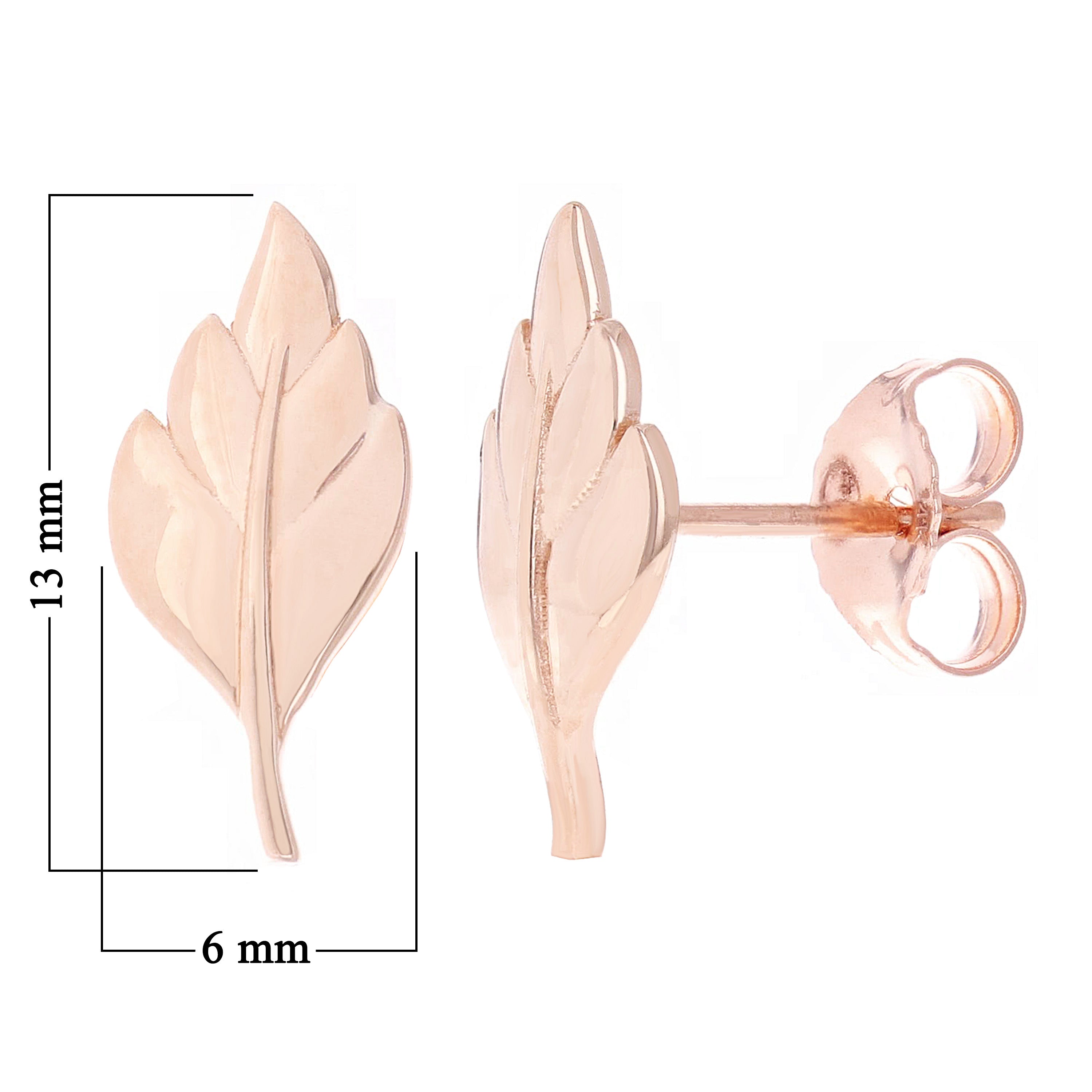 14k Rose Gold Bright Polished Leaf Stud Earrings