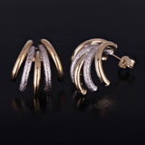 Italian 14k Yellow & White Gold Shiny Macaroni Cuffed Quarter Hoop Stud Earrings - Yellow and White