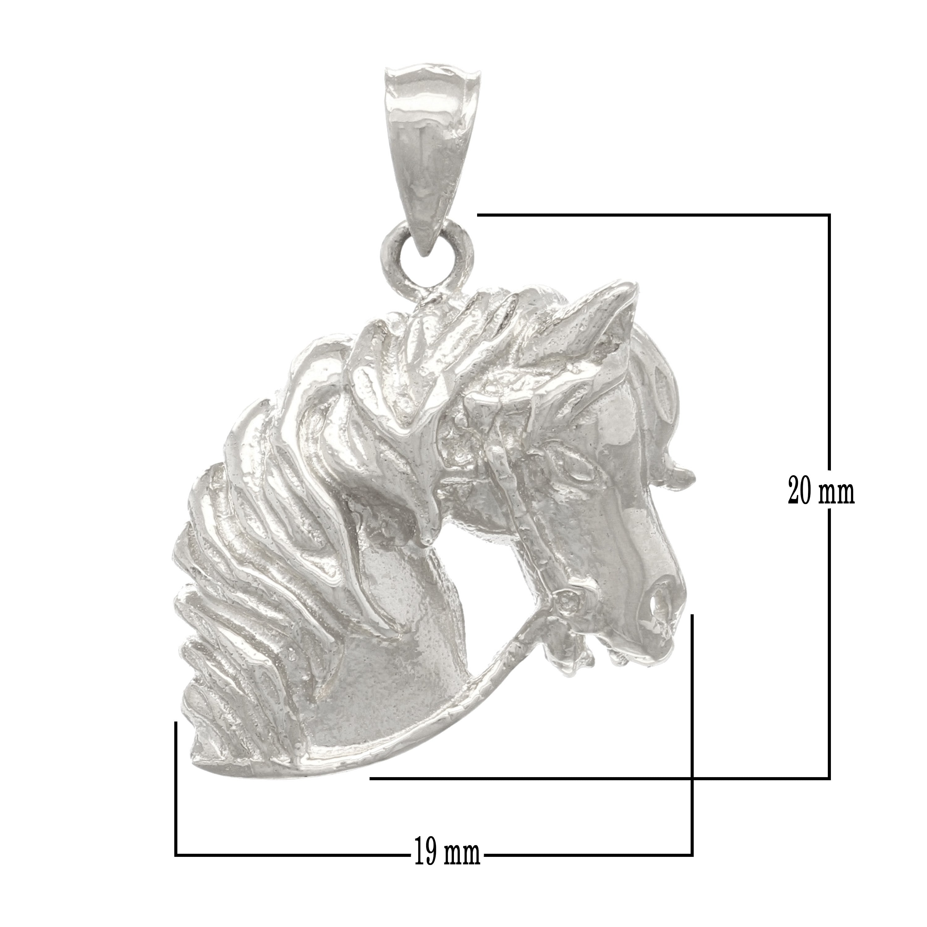 14k White Gold Solid Lucky Horse Head Face Charm Pendant 3.9 grams - White