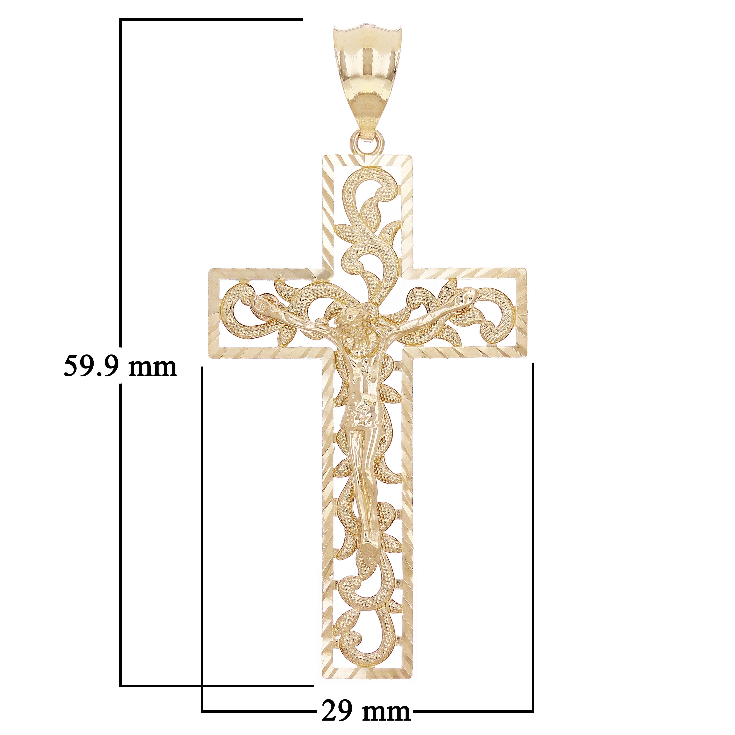 14k Yellow Gold Filigree Diamond Cut Jesus Cross Crucifix Pendant 2.4" 5.9 grams