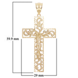 14k Yellow Gold Filigree Diamond Cut Jesus Cross Crucifix Pendant 2.4" 5.9 grams