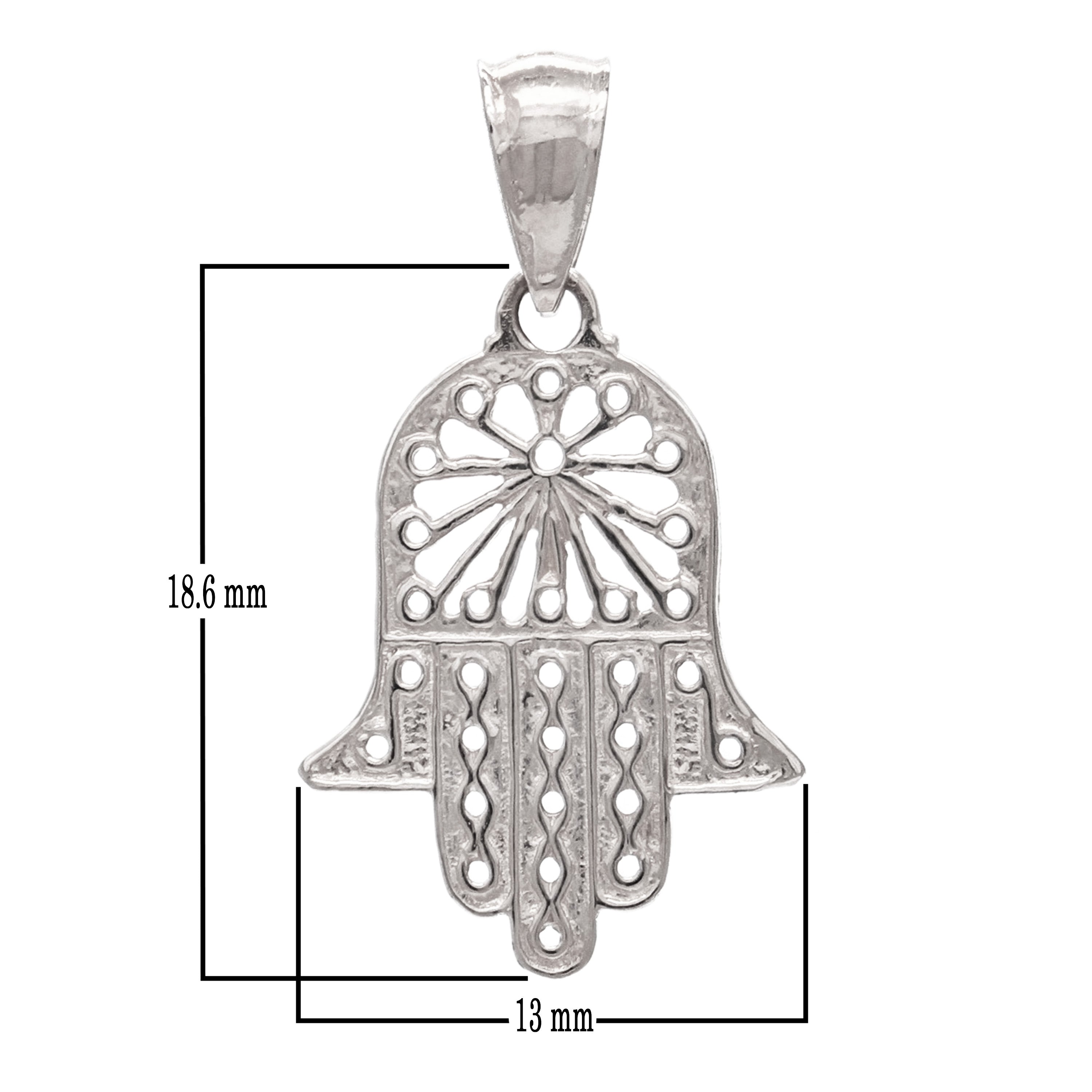 14k White Gold Hand Of Fatima Hamsa Hand Charm Pendant 1 gram - White