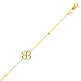 Italian 14k Yellow Gold Flower Lucky Four Leaf Clover Charm Bracelet 7" 2.3grams