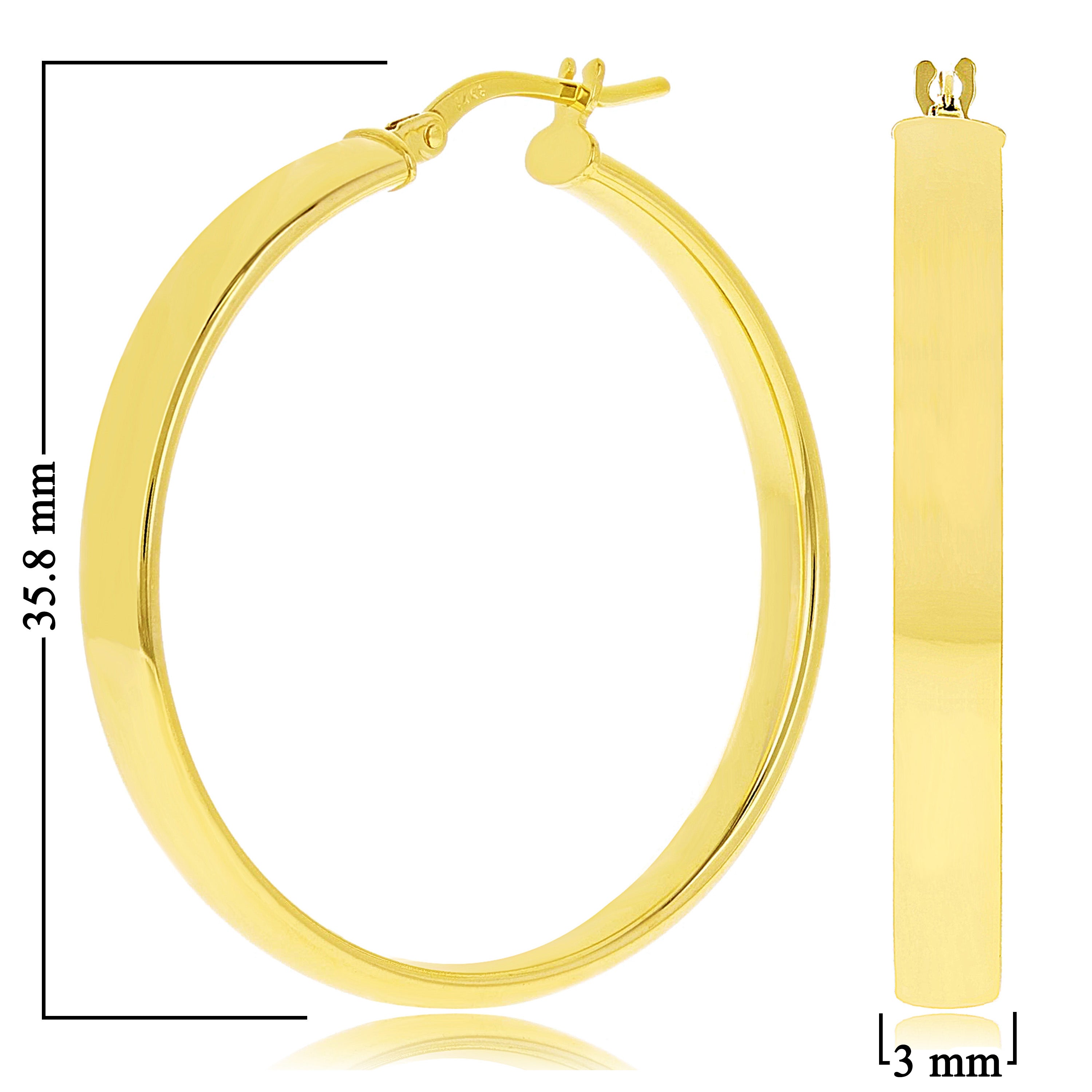 Italian 14k Yellow Gold Rounded Flat Tube Earrings 1.4" 3mm 2.9 grams