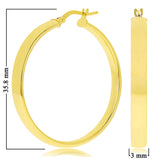Italian 14k Yellow Gold Rounded Flat Tube Earrings 1.4" 3mm 2.9 grams