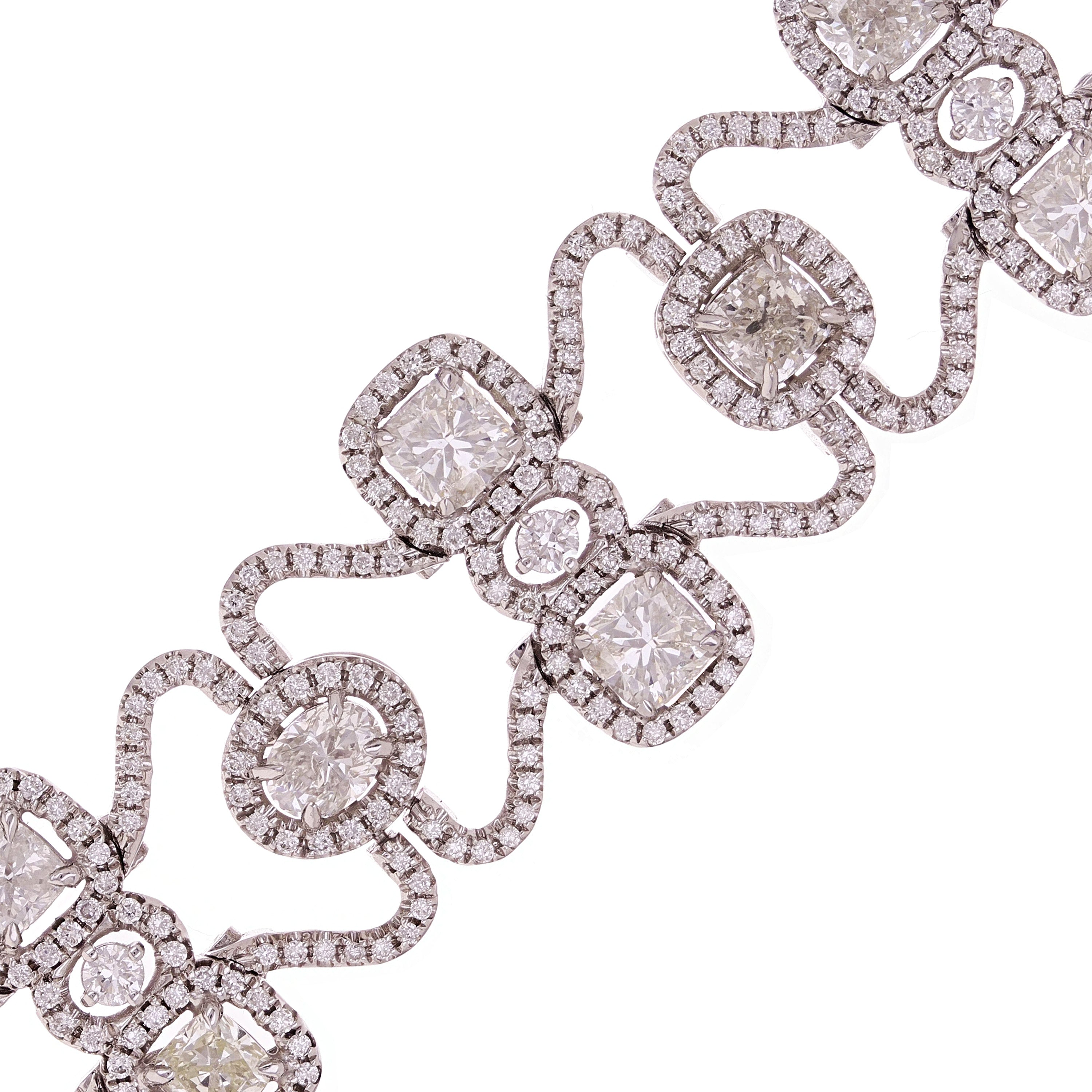 18k White Gold Fancy Shape Designer13.50ct Diamond Bracelet 7.5"