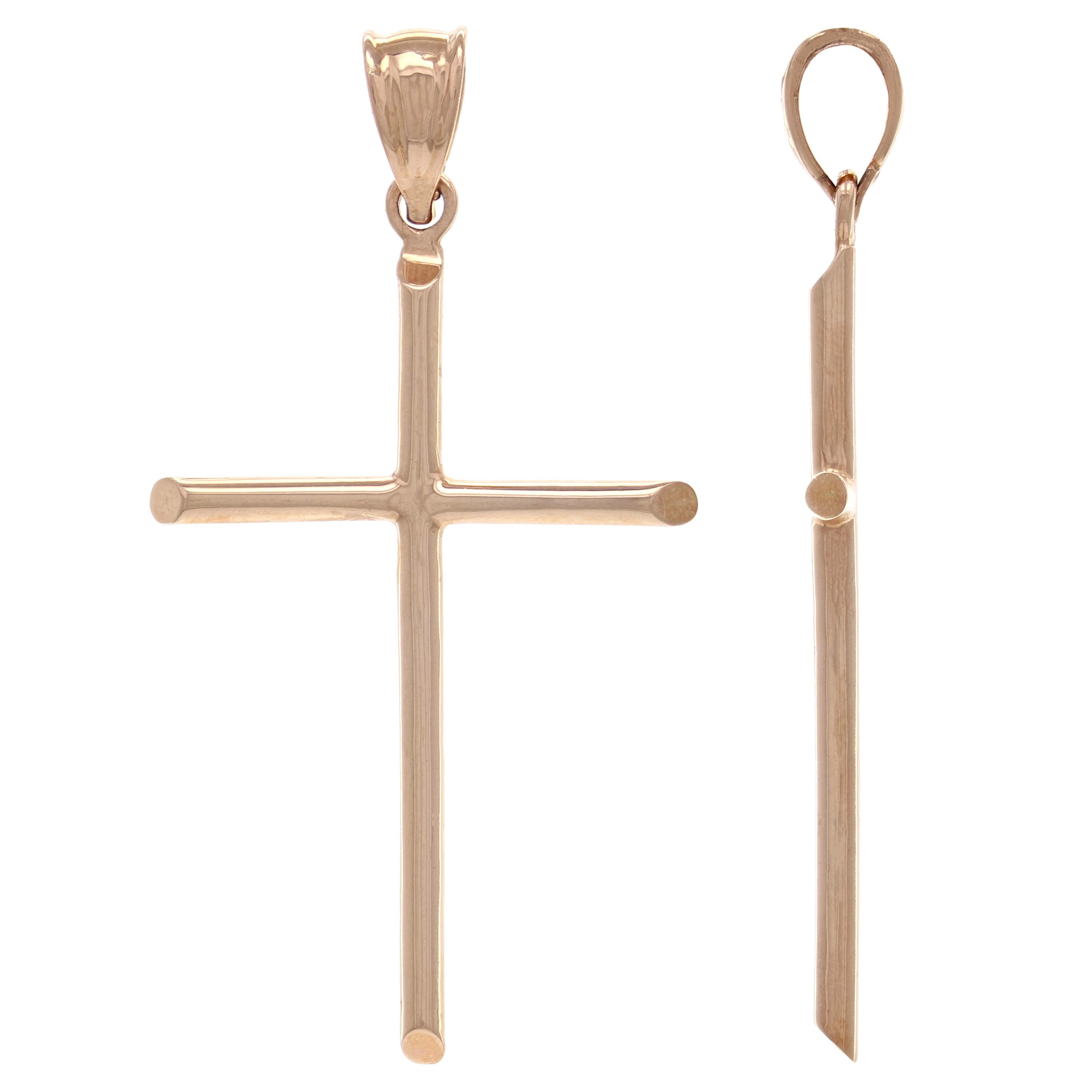 14k Rose Gold Sharp Edged Cross Religious Pendant Large - Large