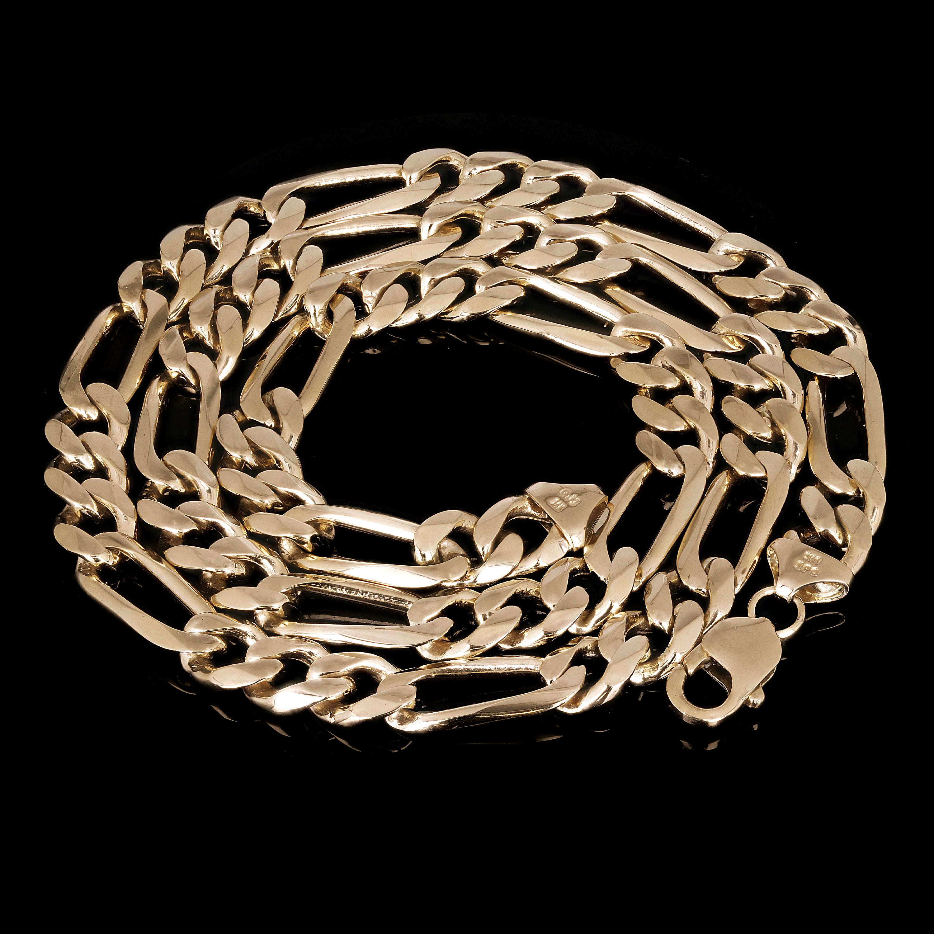 Men's 14k Yellow Gold Solid Figaro Necklace Link Chain 24" 10.5mm 121.3 grams