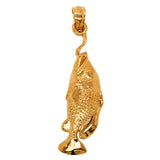 14k Rose Gold Sea Life Bass Fish Pendant - Rose