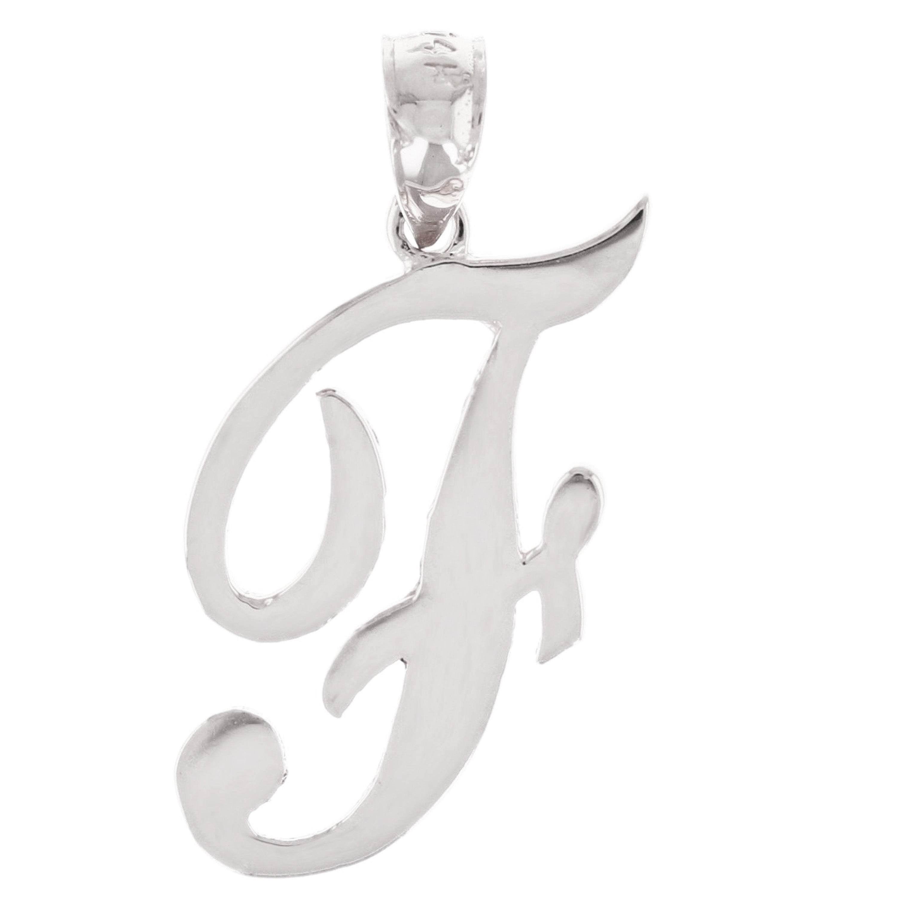 14k White Gold Initial Letter F Alphabet Charm Pendant - Letter F,White