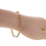 Italian 14k Yellow Gold Hollow Rolo & Paper Clip Link Chain Bracelet 7.5" 4.2g