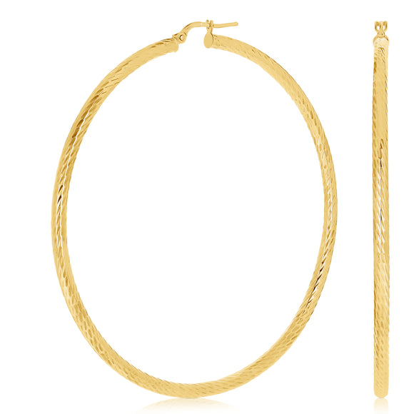 Italian 14k Yellow Gold Diamond Cut Hollow Round Hoop Earrings 3