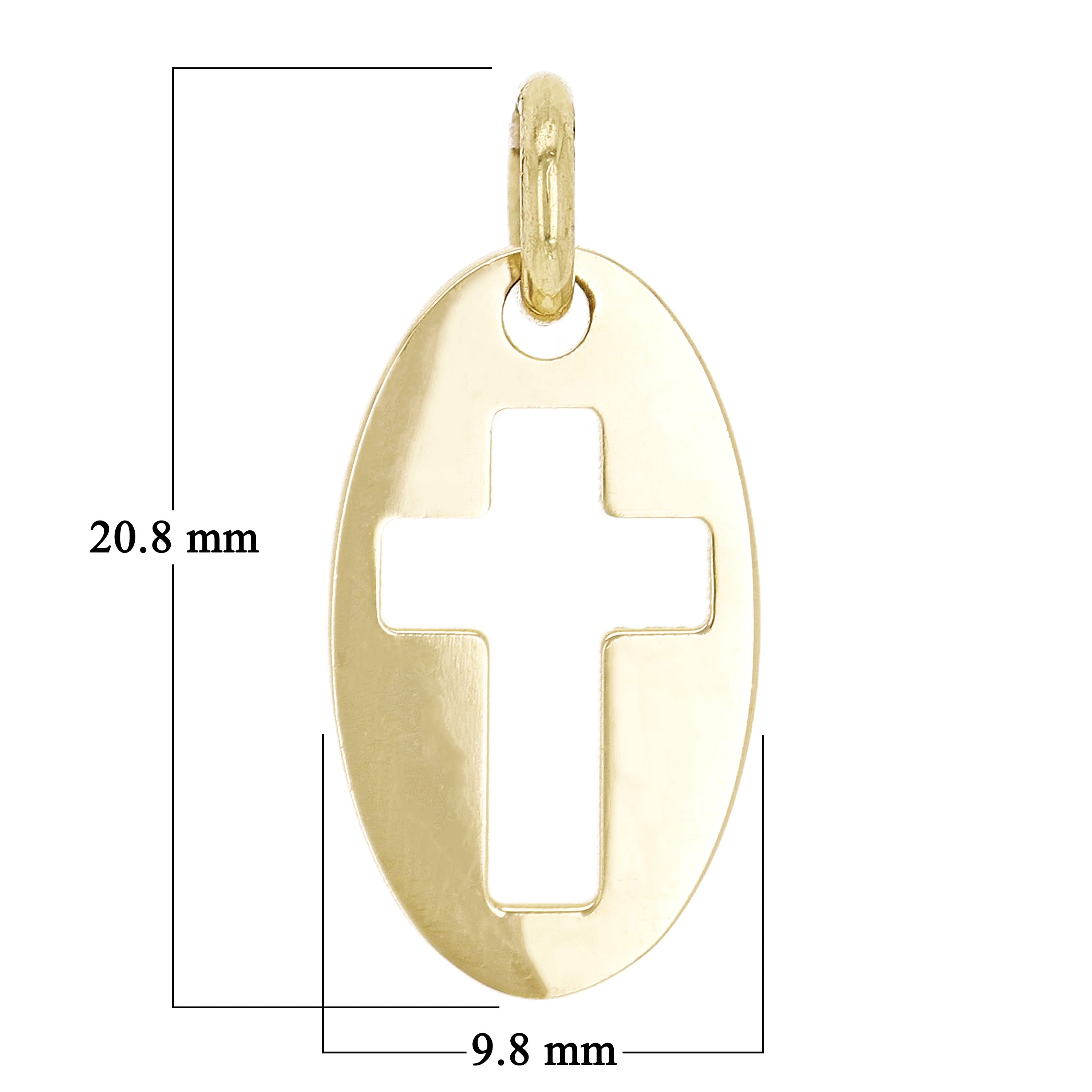 14kt Yellow Gold Cross Cutout Oval Charm Pendant 0.8" 1.2 grams