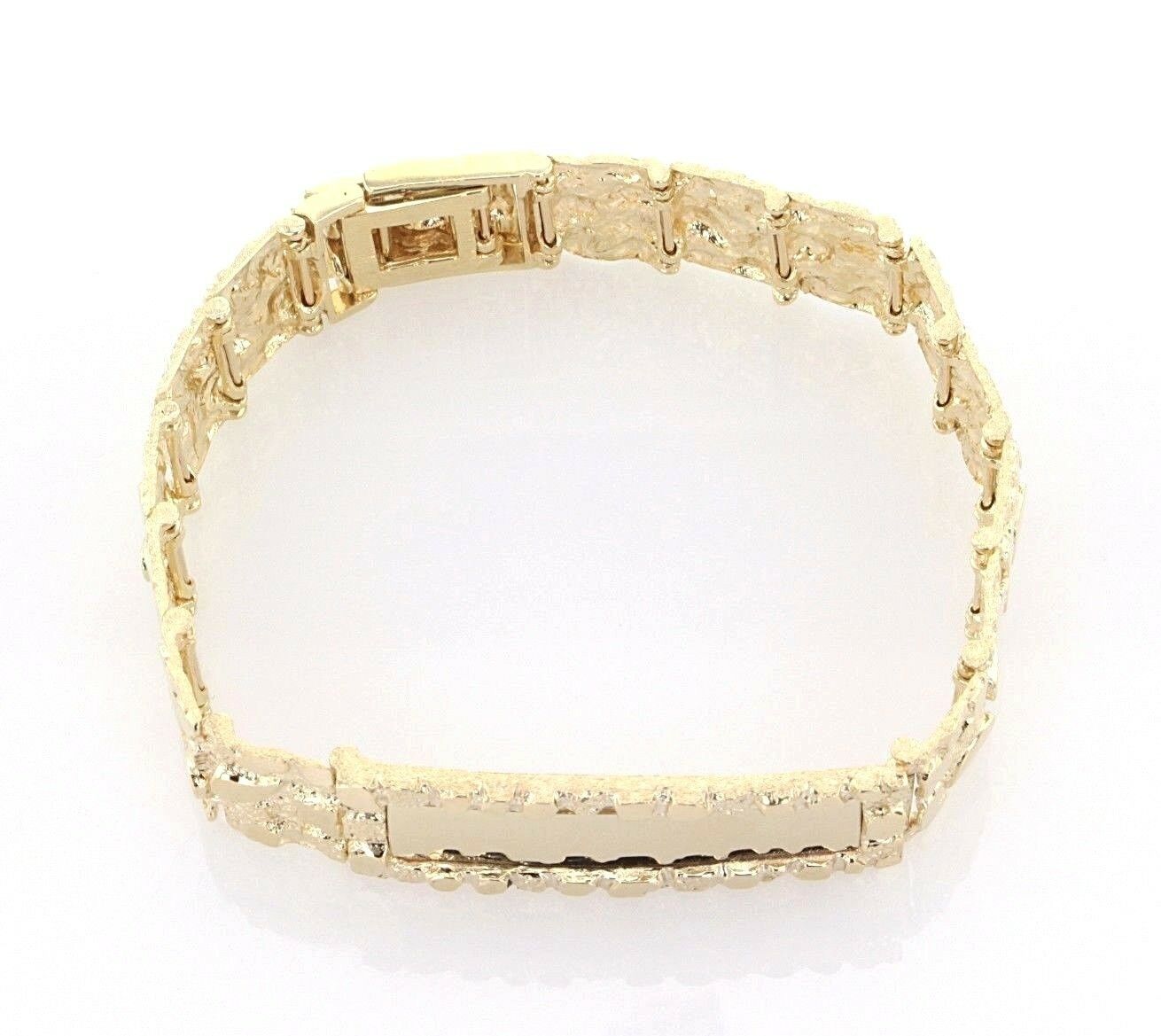 10k Yellow Gold Nugget ID Bracelet Adjustable 8" 15.8mm 36.8 grams