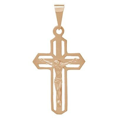 14k Rose Gold Crucifix Cross Jesus Christ Religious Charm Pendant 1.4" 2.6 grams - Rose
