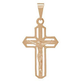 14k Rose Gold Crucifix Cross Jesus Christ Religious Charm Pendant 1.4" 2.6 grams - Rose