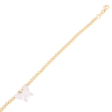 Italian 14k Two Tone Gold Ball Bead Bracelet with Butterfly Charm 8" 3mm 3.4gram