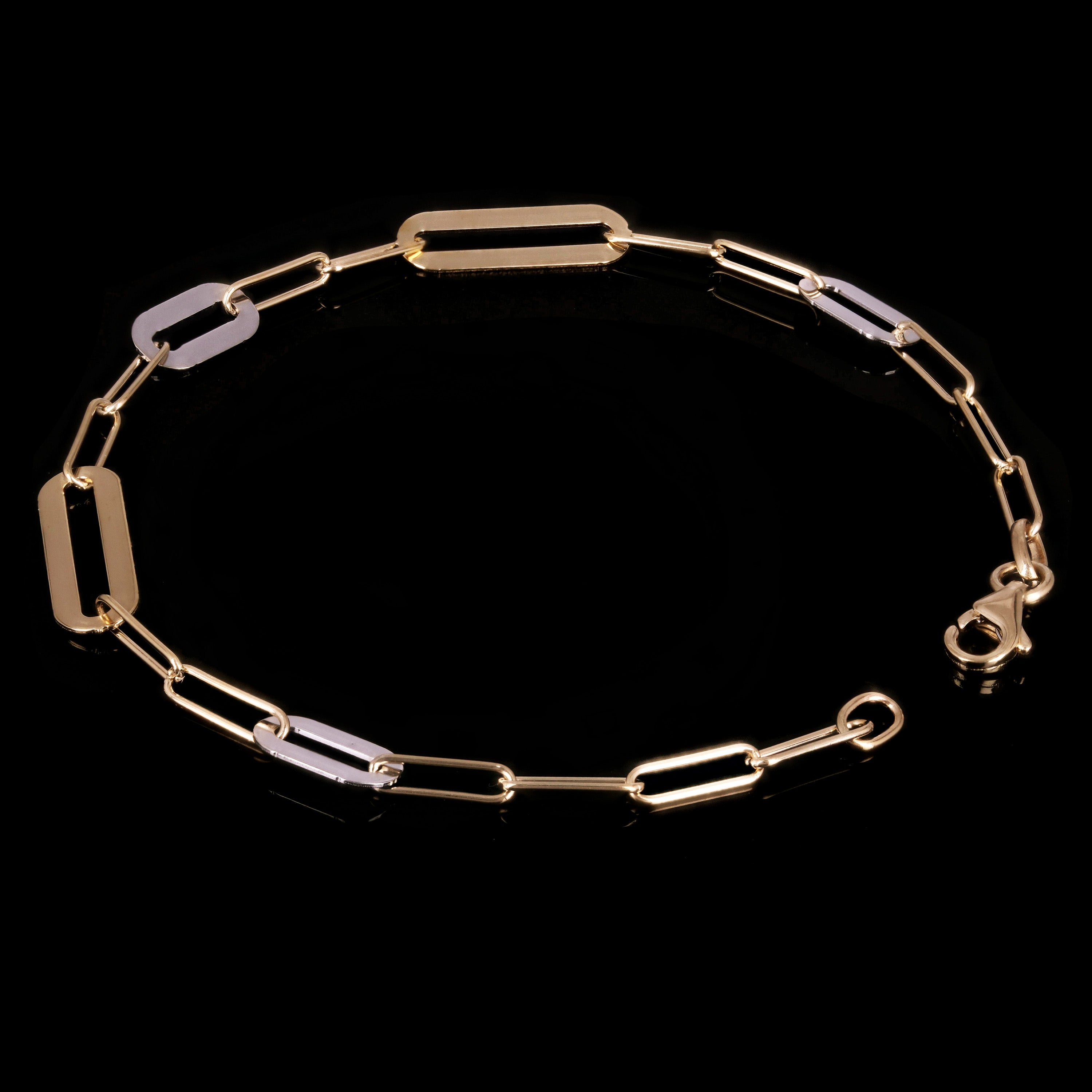 Italian 14k Two-Tone Gold Paperclip Link Bracelet 7" 5.4mm 2.6 grams