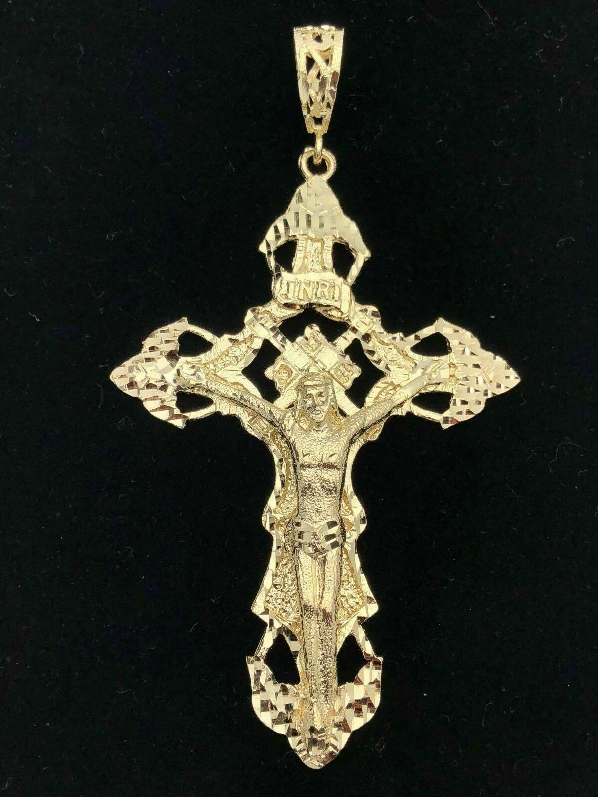 14k Yellow Gold Religious INRI Jesus Christ 3D Big Cross Pendant 5.25"-57.7grams
