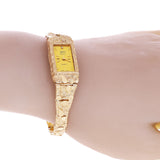 Women's 14k Yellow Gold Nugget Link Wrist Band with Geneve Diamond Watch 7.5-8"