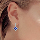 14k White Gold 0.30ctw Sapphire & Diamond Halo Flower Cluster Bar Drop Earrings - Sapphire