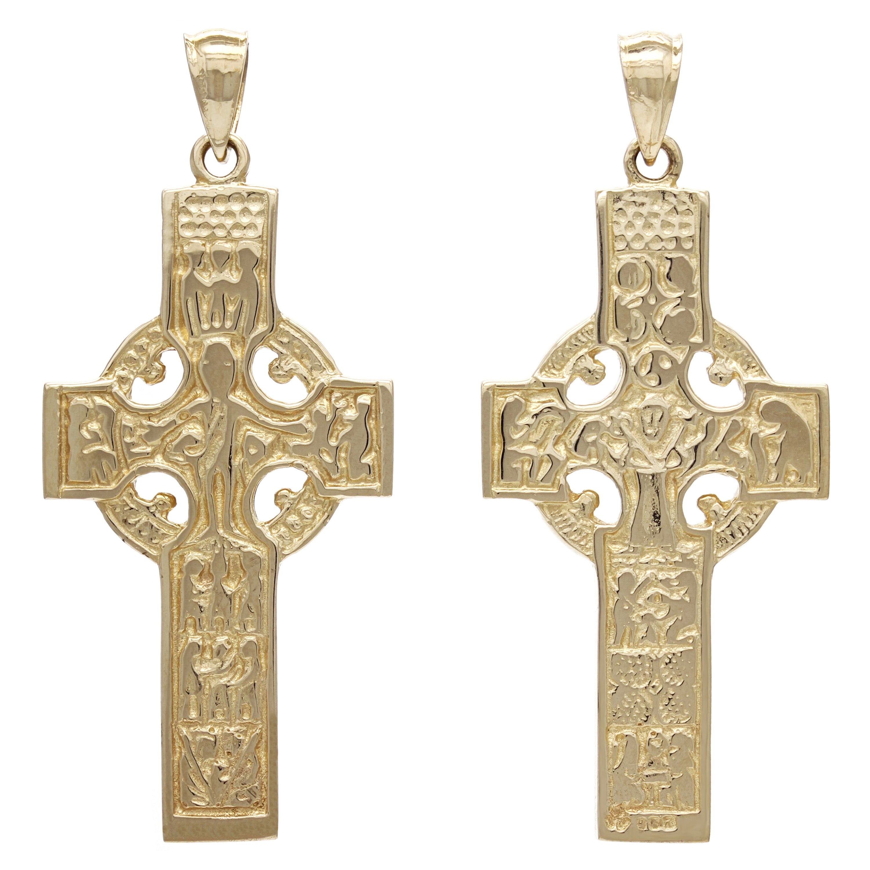 14k Yellow Gold Solid Religious REVERSIBLE Celtic Cross Charm Pendant 1.7" 6.8g - Yellow