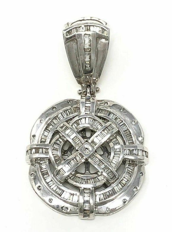 14k White Gold Big Hip Hop 3D Shield Diamond Pendant with 1.00 CTW Diamond