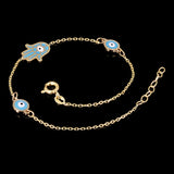 Italian 14k Yellow Gold Enamel Hamsa & Evil Eye Station Bracelet 7.5" 1.5 grams