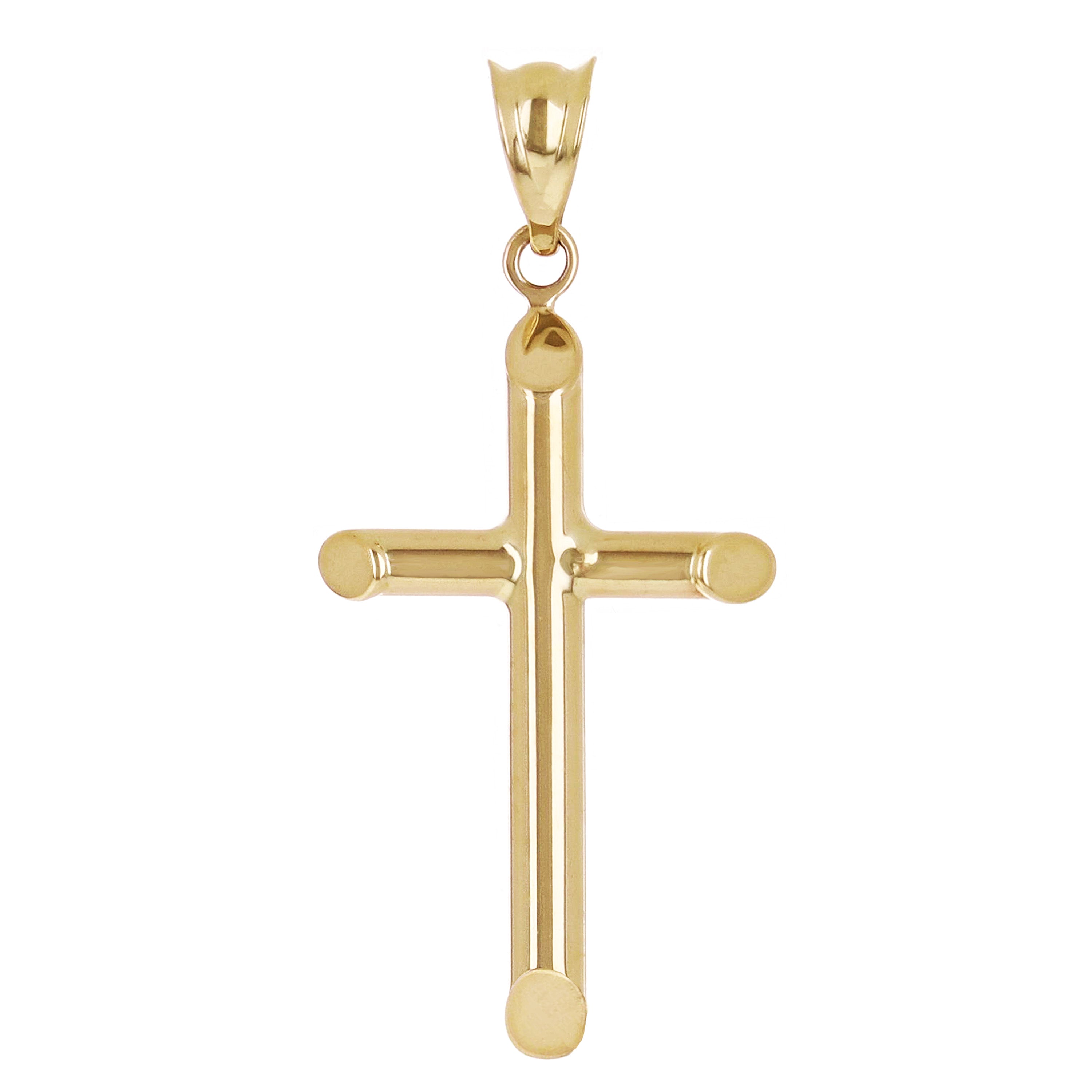 Italian 14k Yellow Gold Hollow High Polish Plain Cross Charm Pendant 1.2"