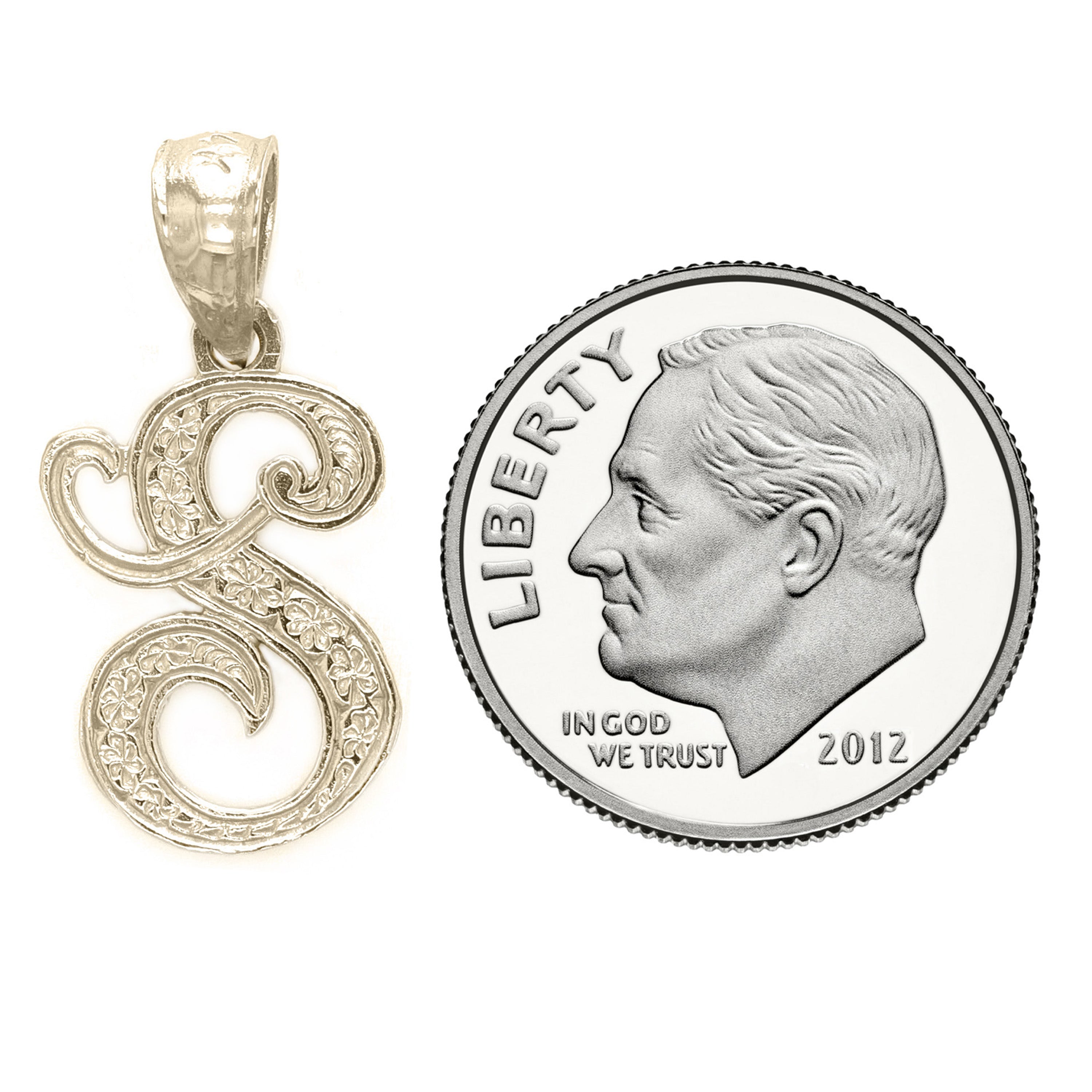 14k Yellow Gold Initial Letter S Alphabet Charm Pendant - Letter S,Yellow