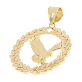 14k Yellow Gold Diamond Cut Flying Eagle Laurel Wreath Pendant 1.5" 3.9 grams