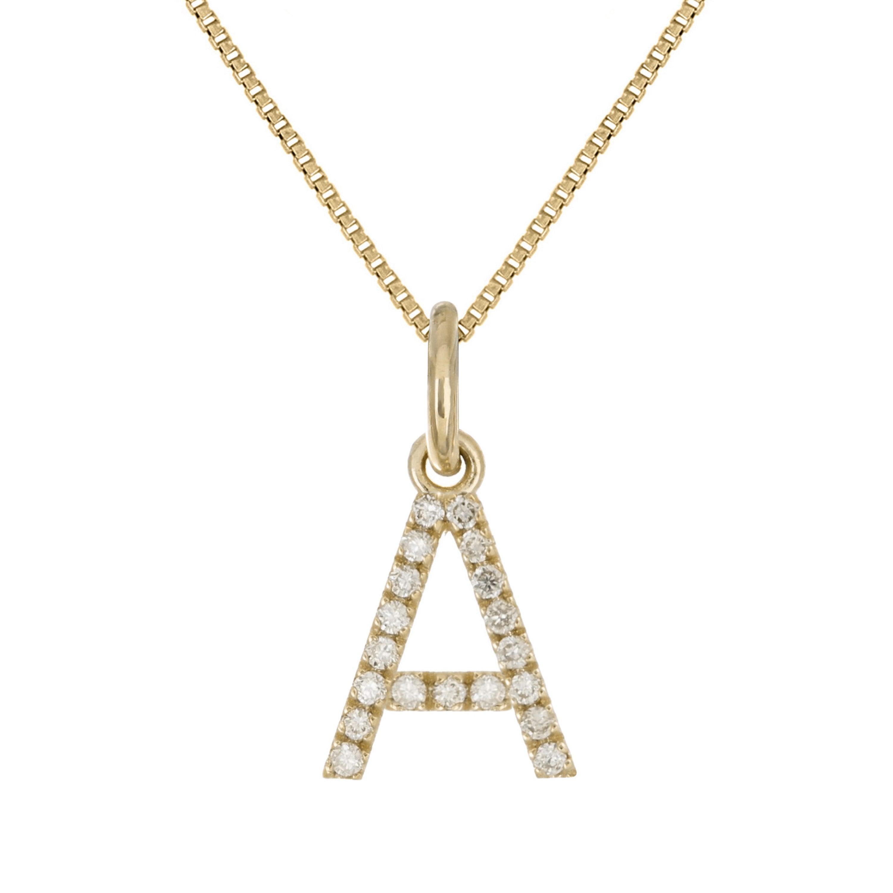 14k Yellow Gold Diamond Initial Letter A Charm Pendant Necklace 18" - Letter A,Yellow