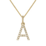 14k Yellow Gold Diamond Initial Letter A Charm Pendant Necklace 18" - Letter A,Yellow