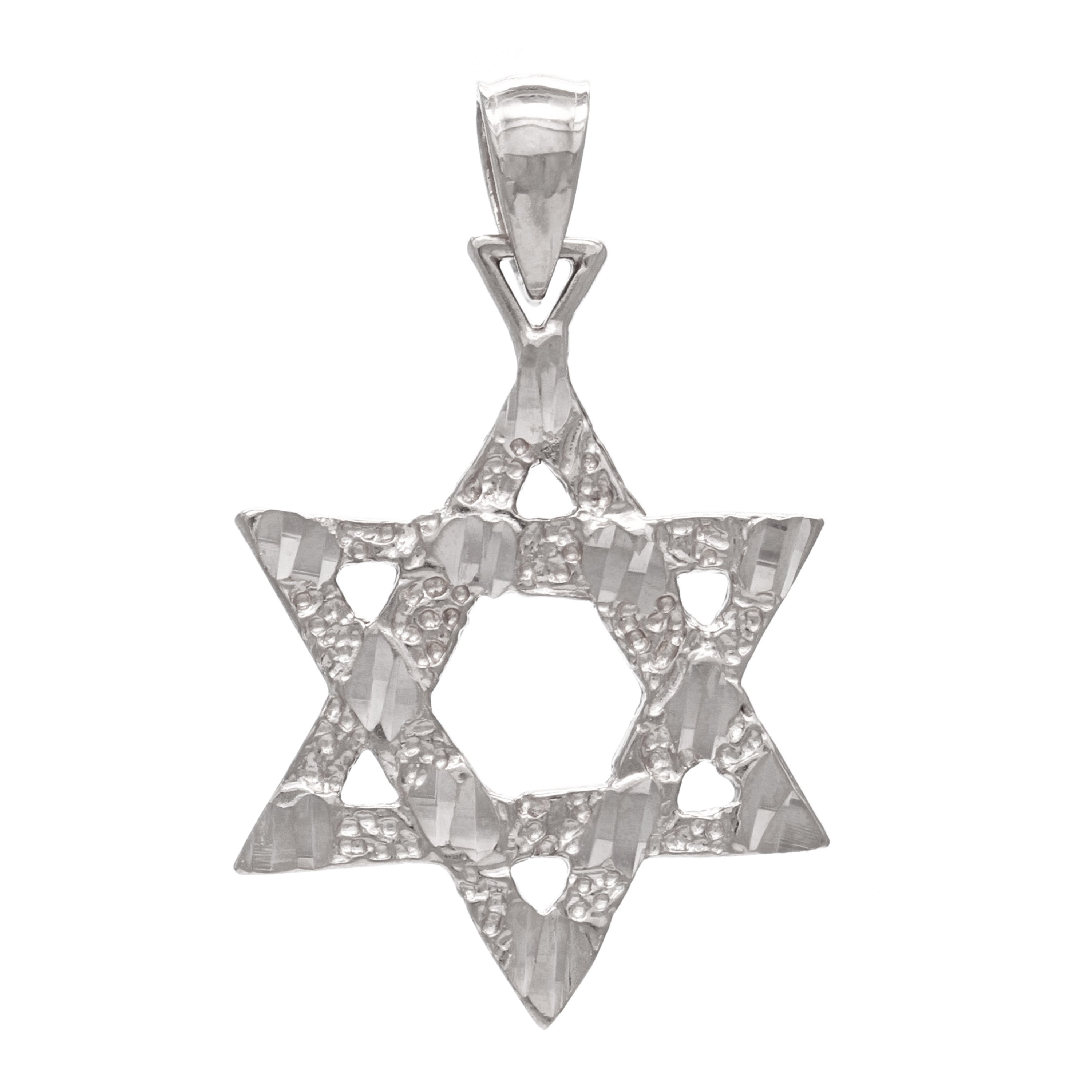 14k White Gold Diamond Cut Jewish Star of David Charm Pendant 1.7 grams - White