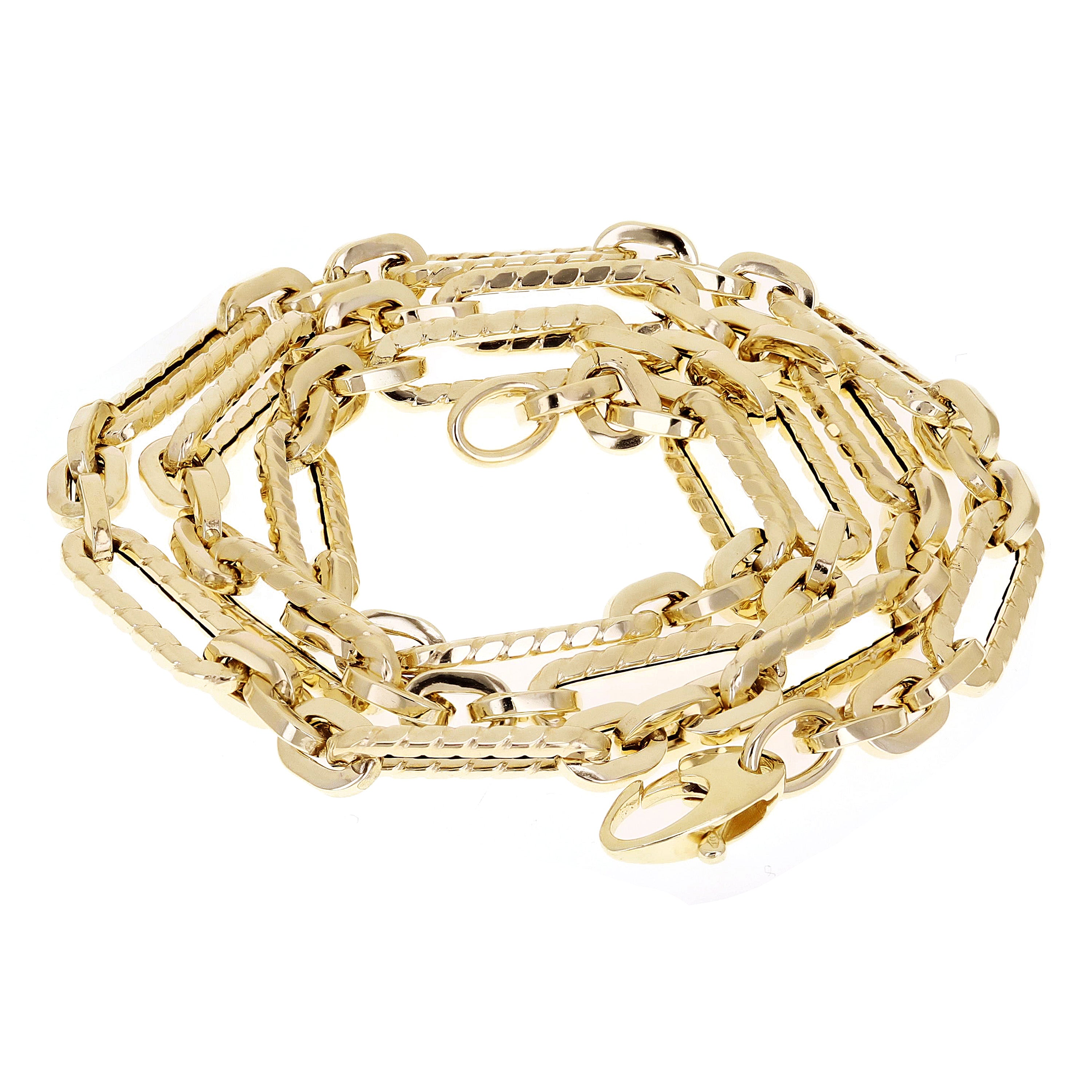 Italian 14k Yellow Gold Hollow Textured Paper Clip Link Necklace 5.6mm 18" 7.6g
