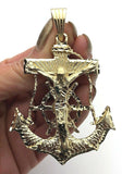 14k Yellow Gold Solid Big Anchor Mariner Cross Jesus Crucifix Pendant 3" 35.5g