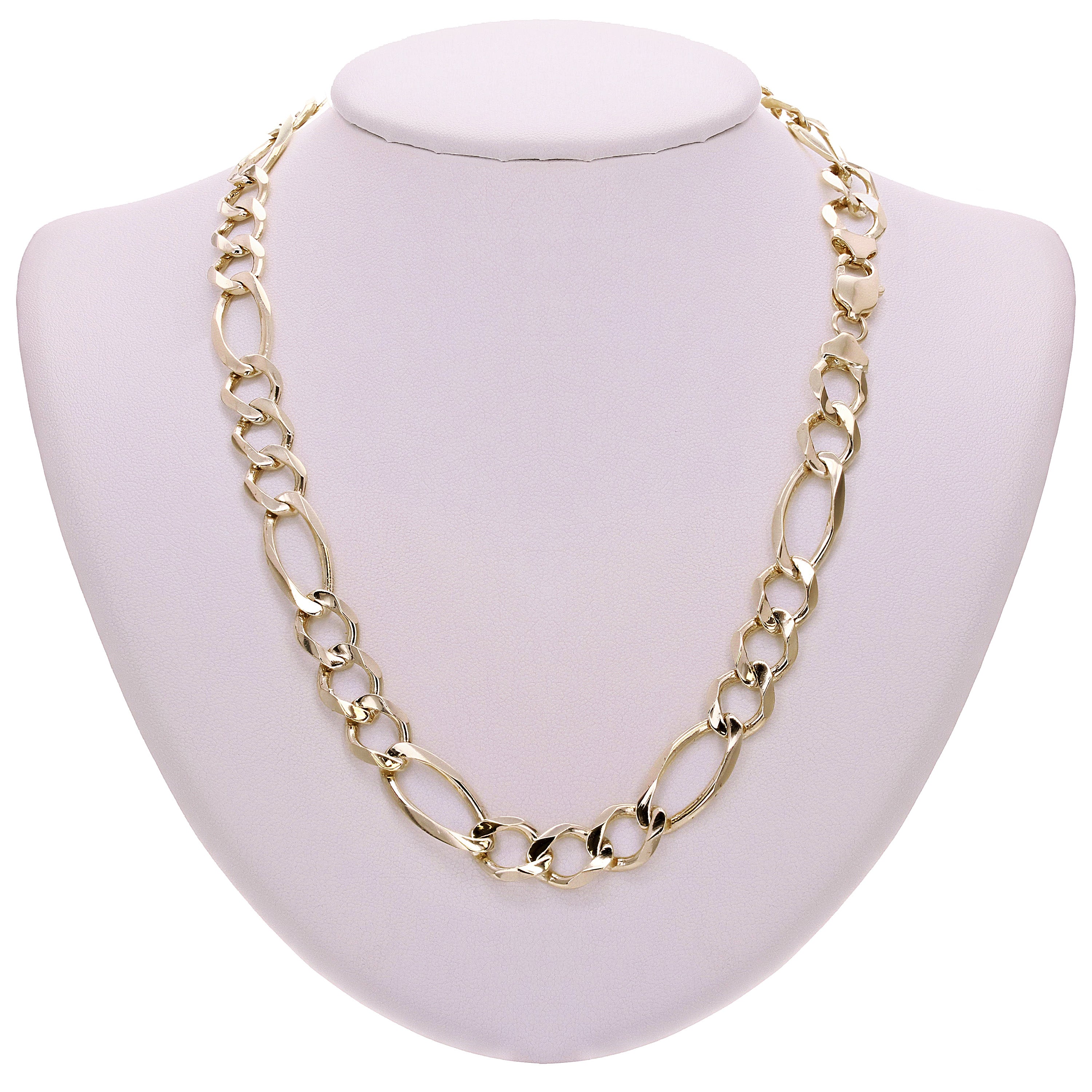 Men's 14k Yellow Gold Solid Figaro Link Chain Necklace 22" 11.25mm 66.3grams - 22"